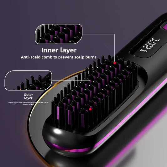 💁♀️Wireless Ceramic Hair Straightening Comb – Fast Heating, Anti-Frizz & Tangle-Free Design✨