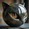 Black Cat Resin Figurine - Marble Texture Cat Head Stone Keepsake Office Desk Decor Gift for Cat Lovers Healing Crystal Style