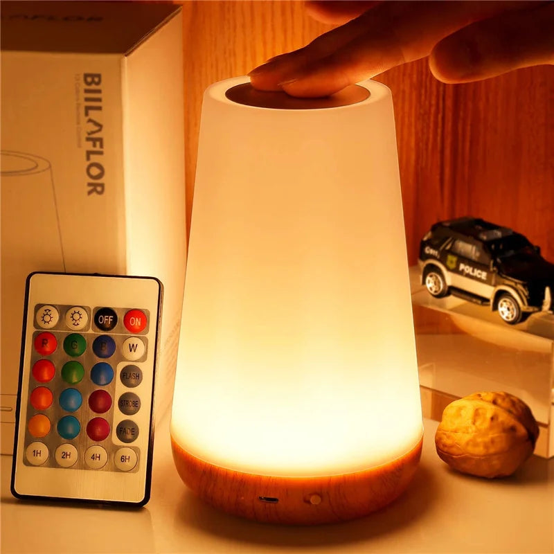 RGB LED Night Light 13 Colors Touch & Remote Control USB Rechargeable Dimmable Bedside Lamp