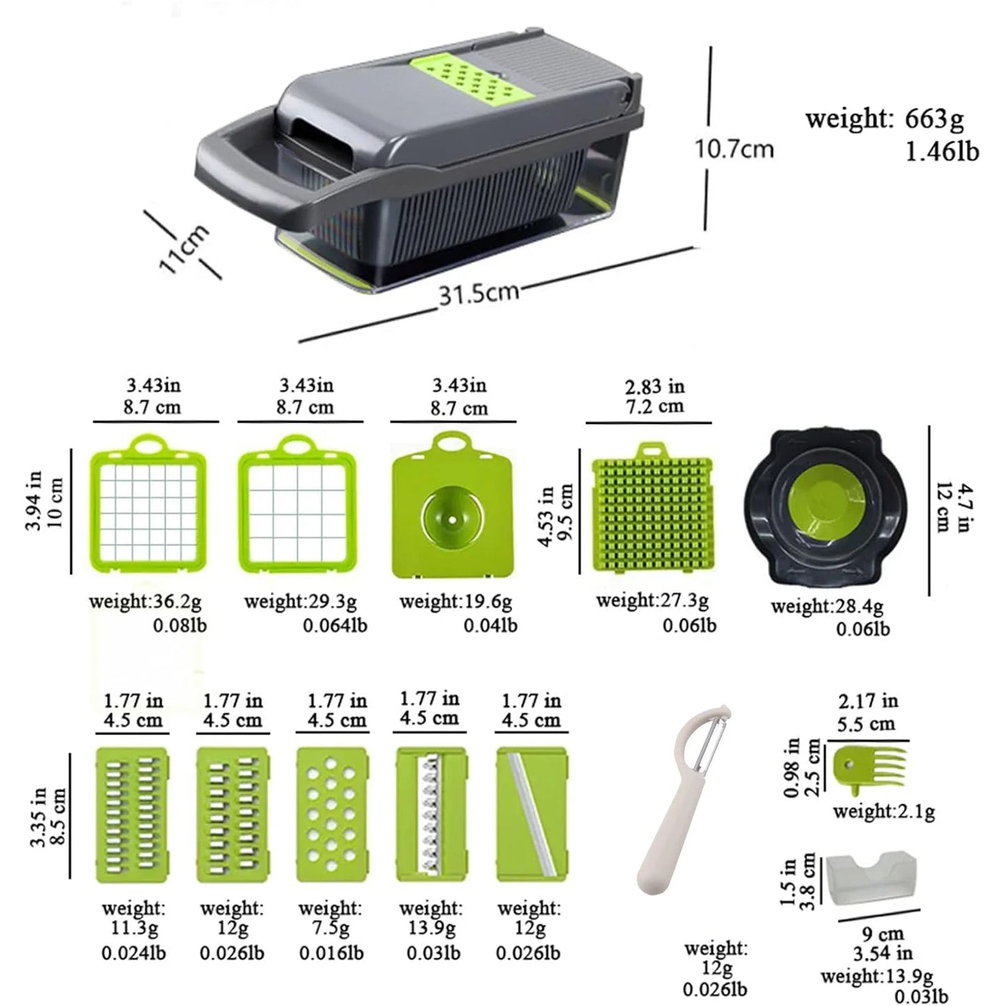 Multi-Function Food Chopper for Potatoes, Tomatoes, and Vegetables 16-in-1 Professional Kitchen Slicer with Cleaver Blade,