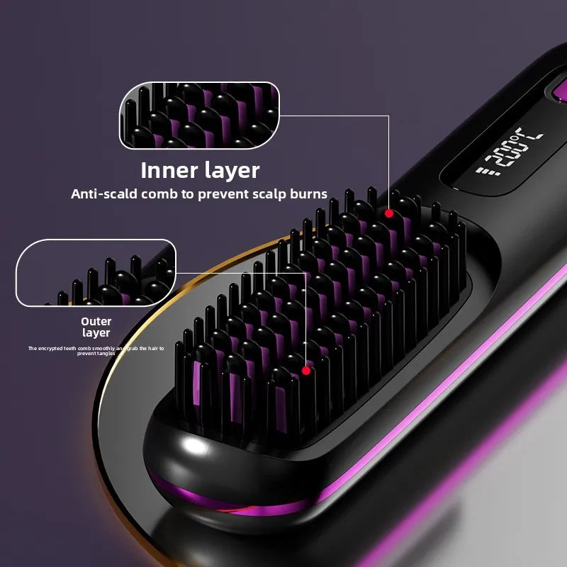 💁‍♀️Wireless Ceramic Hair Straightening Comb – Fast Heating, Anti-Frizz & Tangle-Free Design✨