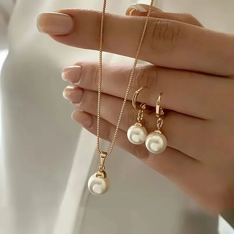 Wedding Pearl Jewelry Necklace Earrings Set