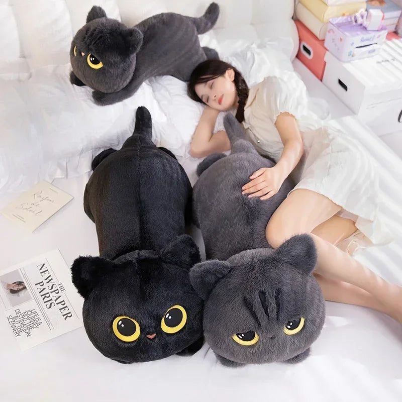 45cm kawaii Black Cat Plush Toy Doll Cute Big Cuddly Pillow Cushion Ins Black Cat Plush Toy Doll For Boy Girl Brithday Gifts