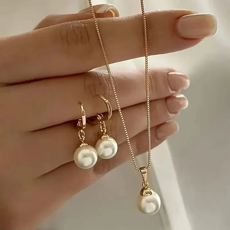 Wedding Pearl Jewelry Necklace Earrings Set
