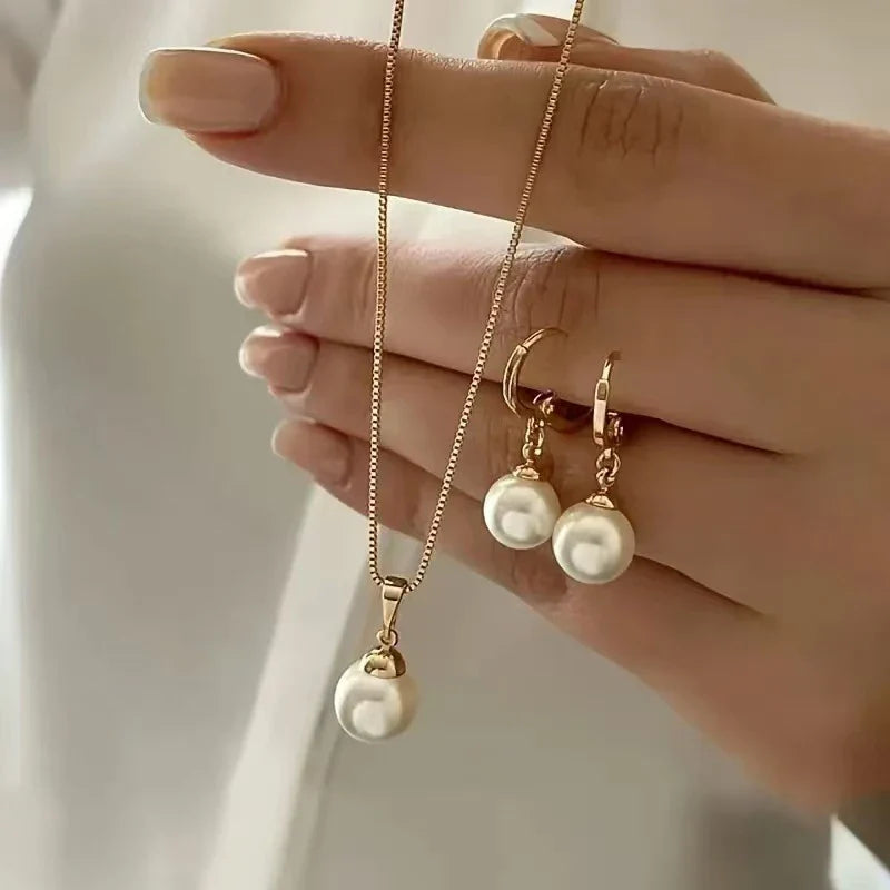 Wedding Pearl Jewelry Necklace Earrings Set
