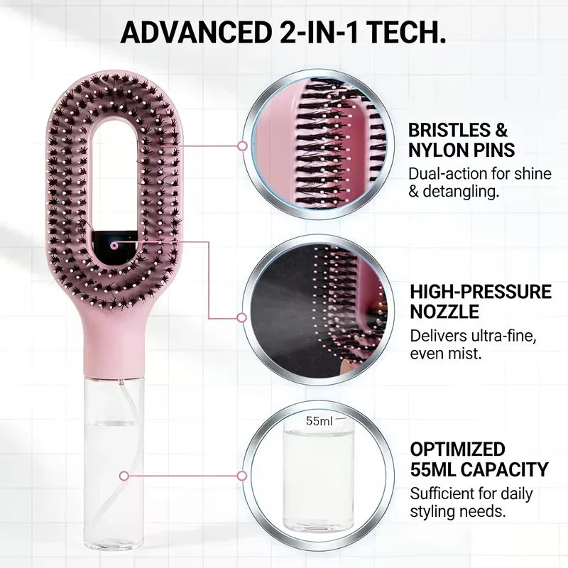 Galaxy Mist Detangle Brush™ – 2-in-1 Spray & Smooth Tool 💫 🪮