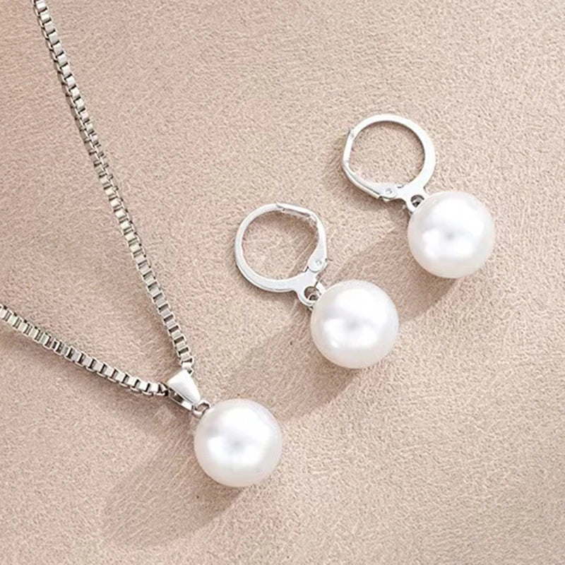 Wedding Pearl Jewelry Necklace Earrings Set