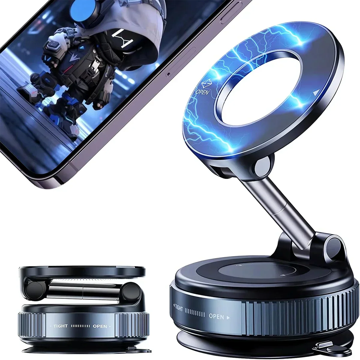 Magnetic Car Phone Holder – 360° Adjustable Vacuum Mount, Universal Fit