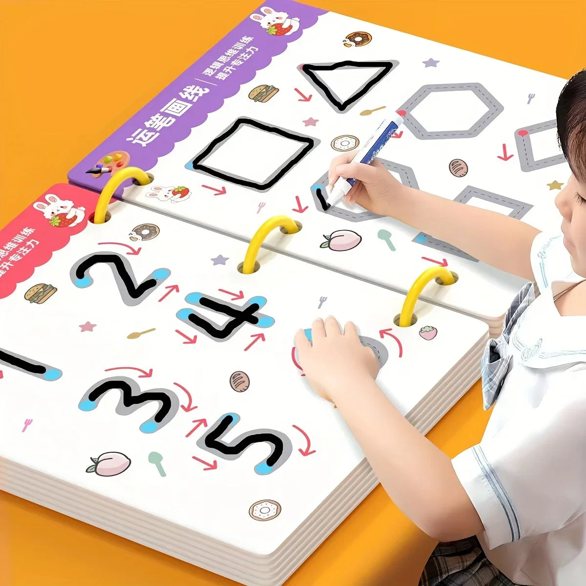 Children's Reusable Writing Workbook Set — 36 Pages with Erasable Pen
