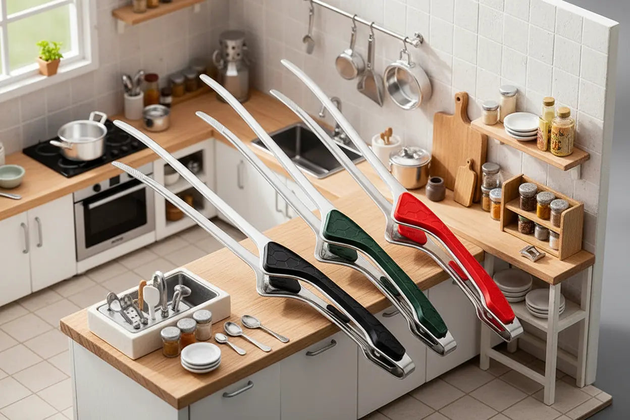 Miniature Stainless Steel Kitchen Tongs 3 Colors | Non-Slip Grip for Tiny Cooking